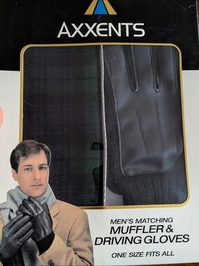 Men’s Black Leather Driving Gloves with Coordinating Muffler